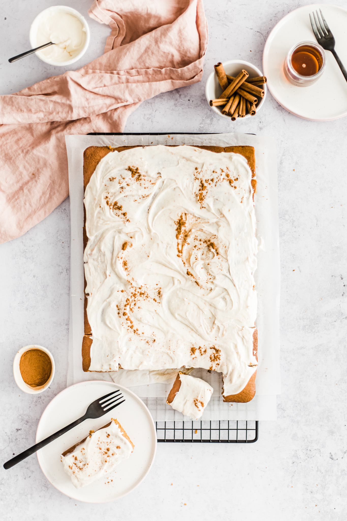 Pumpkin Spice Sheet Cake with Bourbon Cream Cheese Frosting
