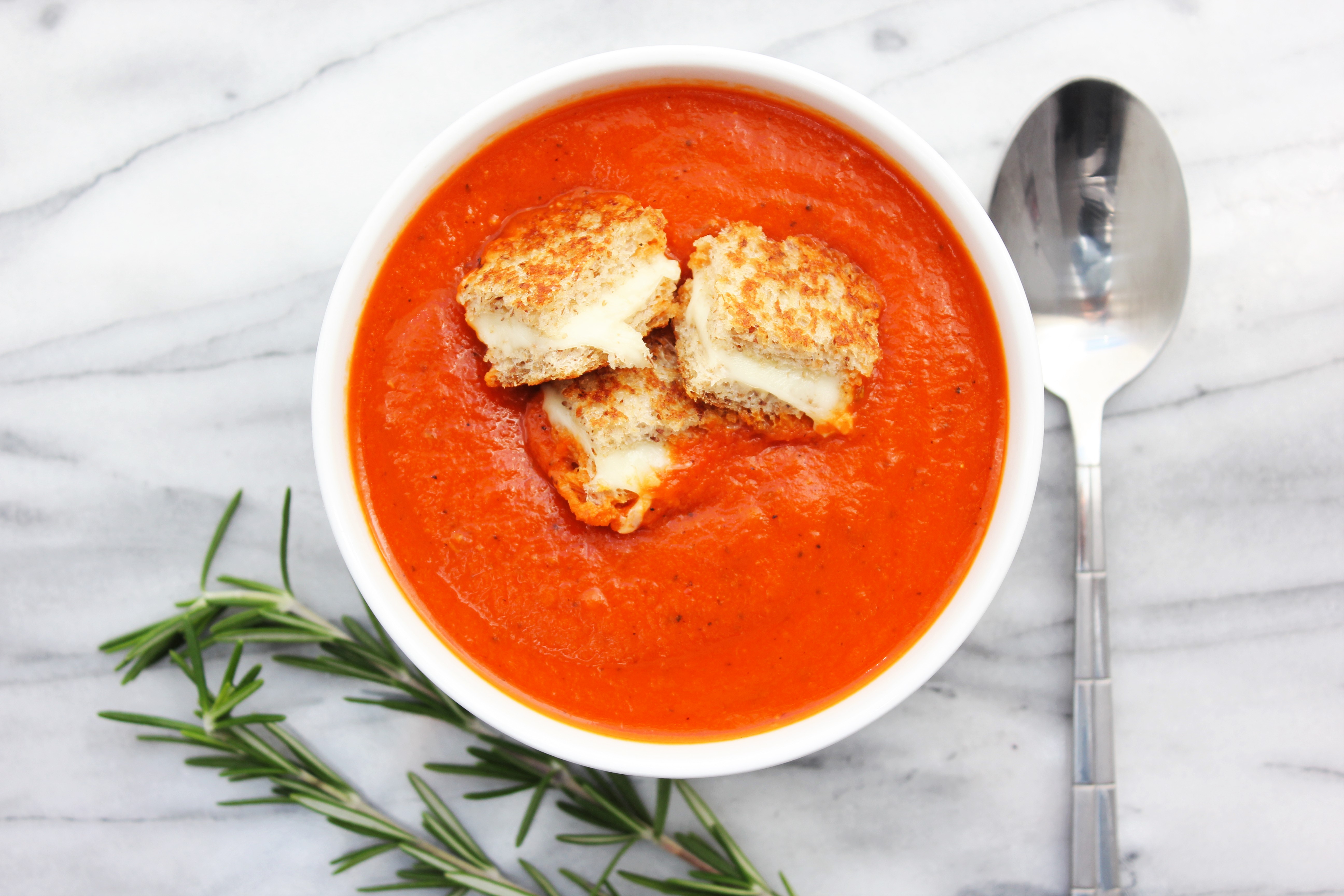 Roasted Red Pepper & Tomato Soup + Grilled Cheese Croutons