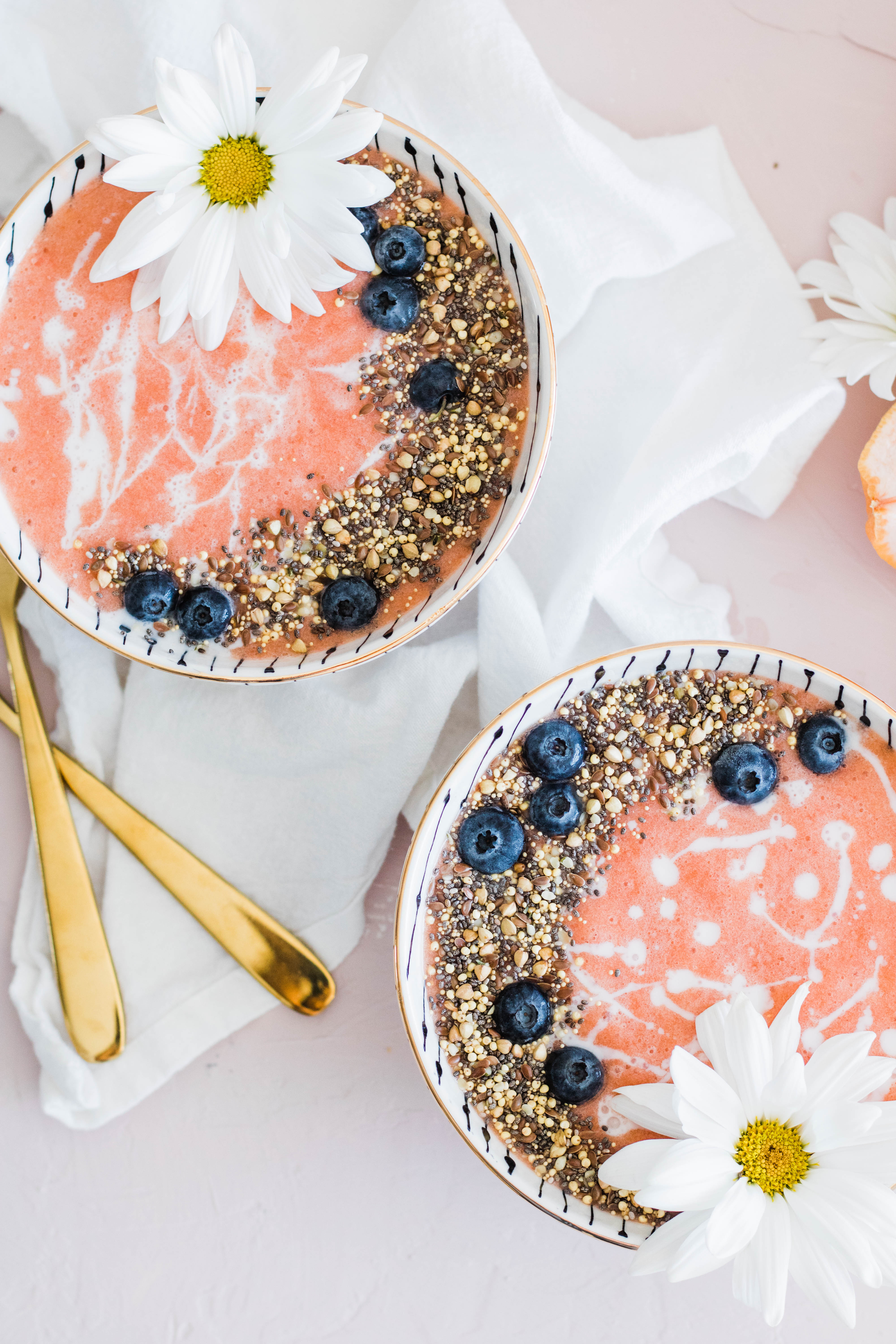 Vitamin C Booster Strawberry Citrus Pineapple Smoothie Bowl.