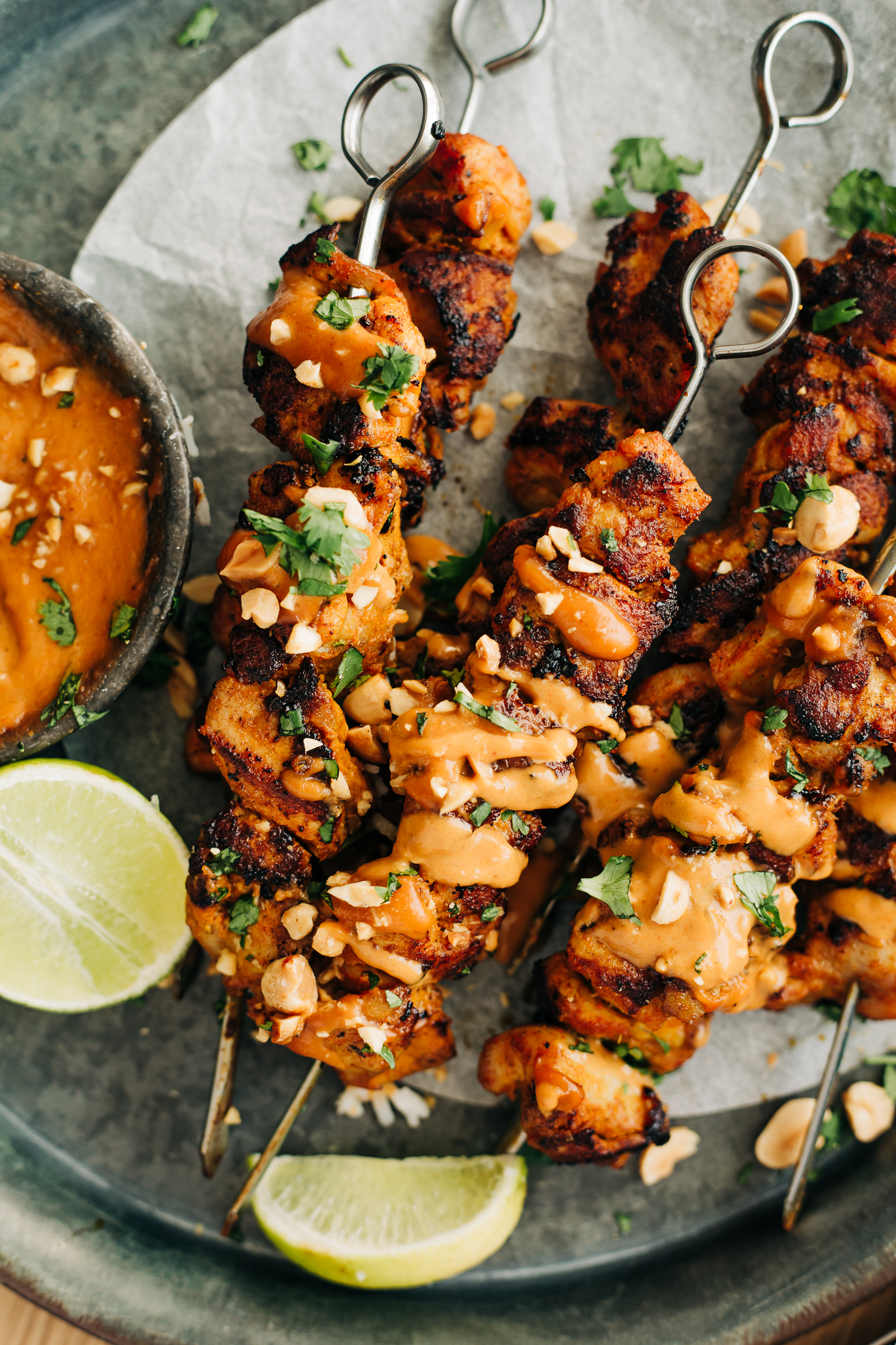 Chicken Satay with Peanut Lime Dipping Sauce